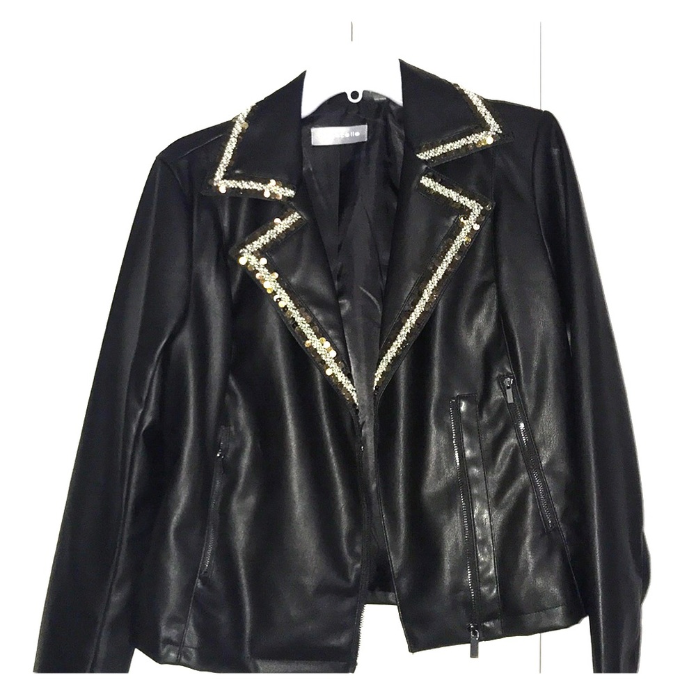 Black leather jacket with beading